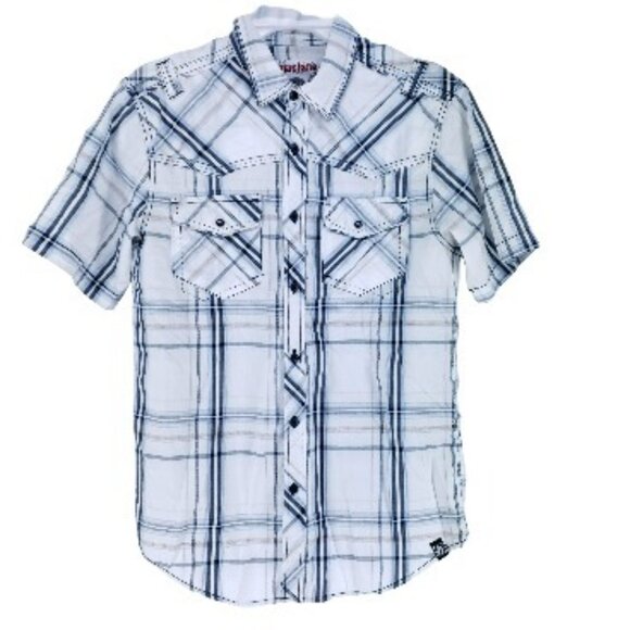 Machine Button Up Shirt Men's Sz Small White Blue - Picture 1 of 7